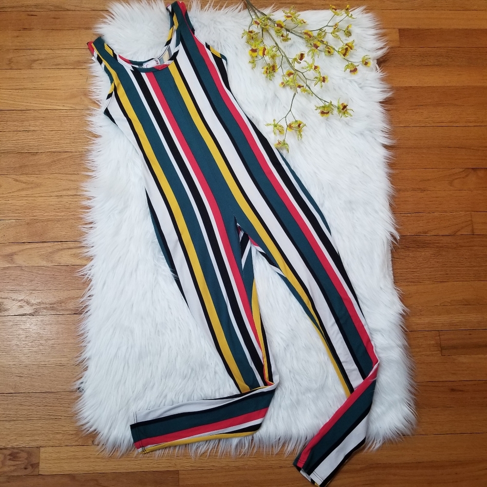Madrag Stretchy Colorful Striped Sleeveless Jumpsuit SIZE S.